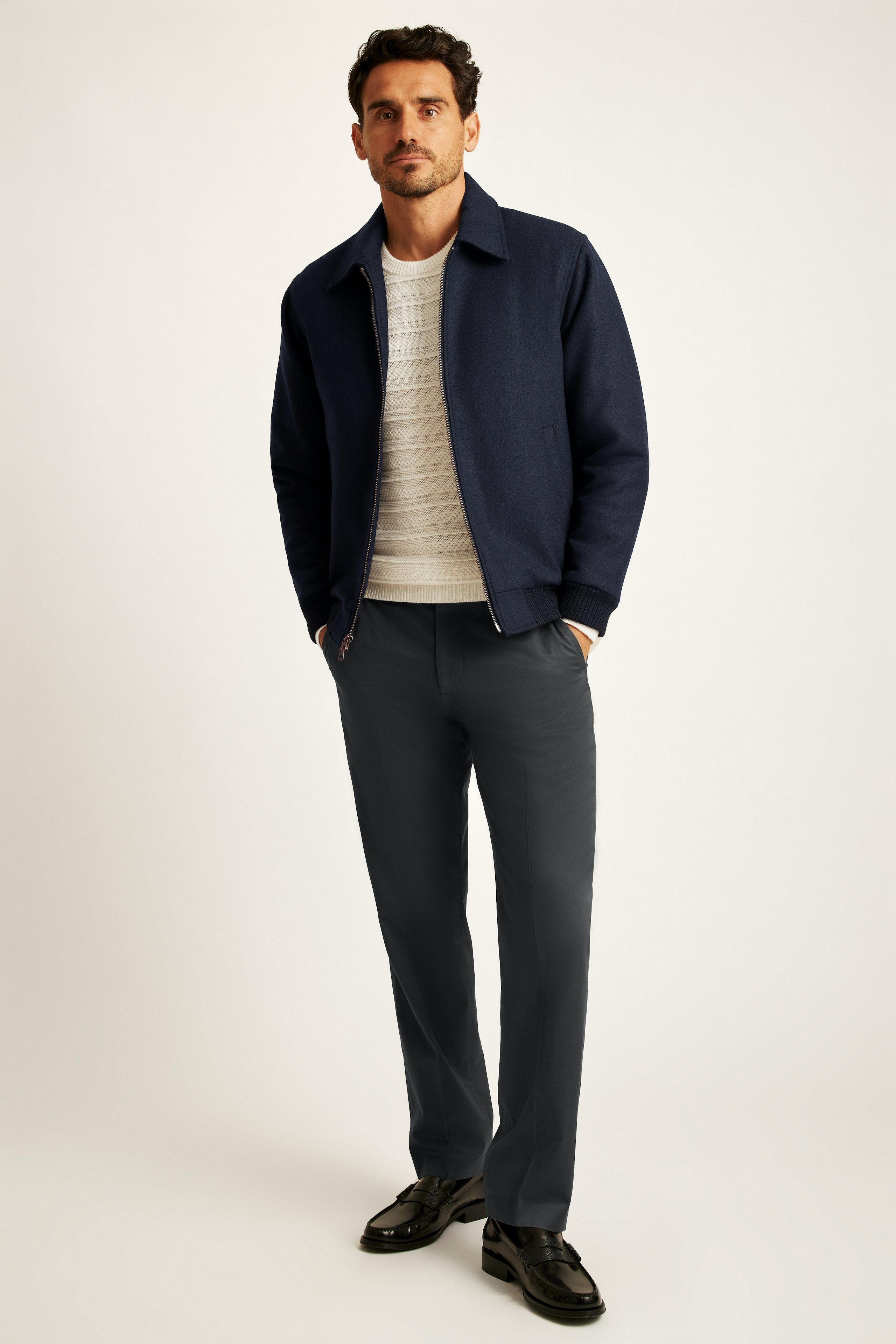 Navy bomber jacket outlet mens outfit