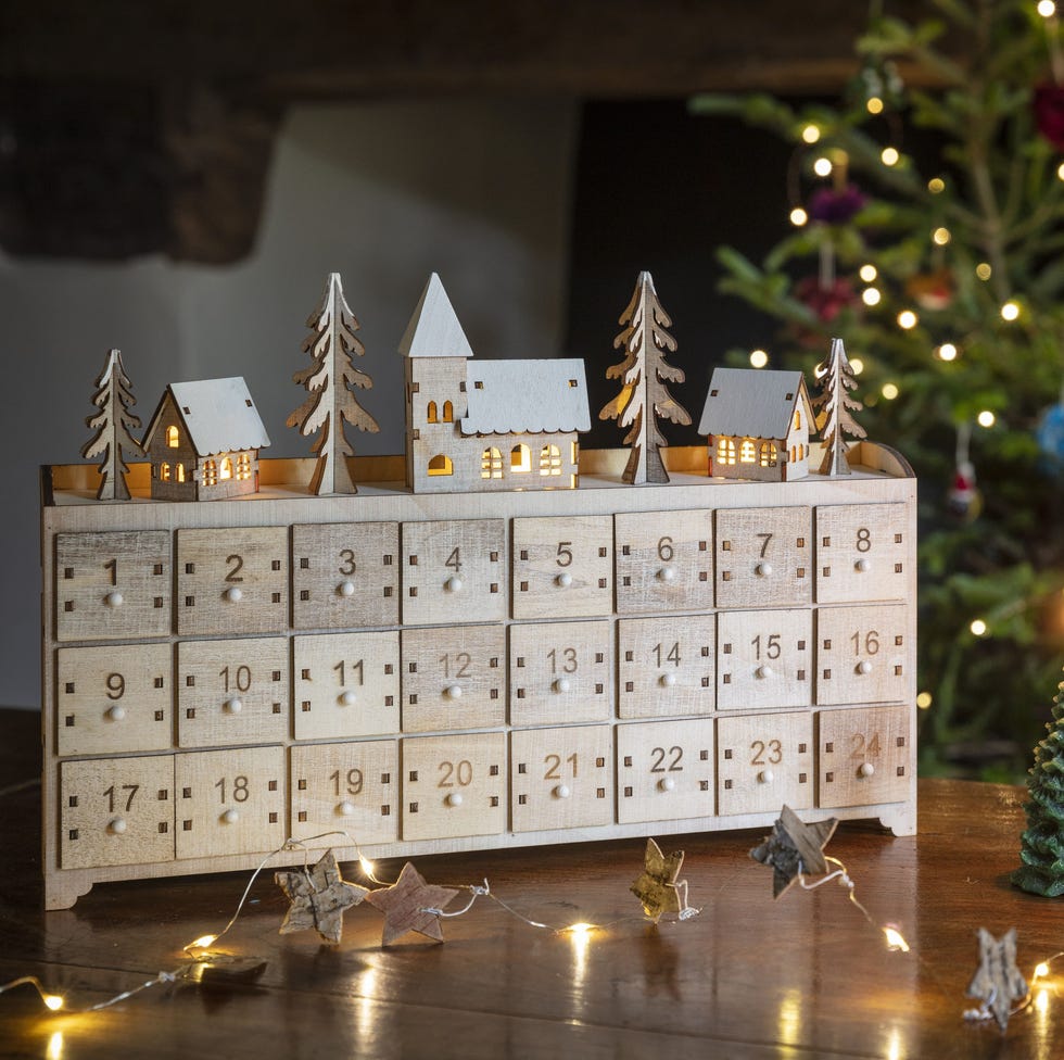 LED Wooden Advent Calendar, Natural