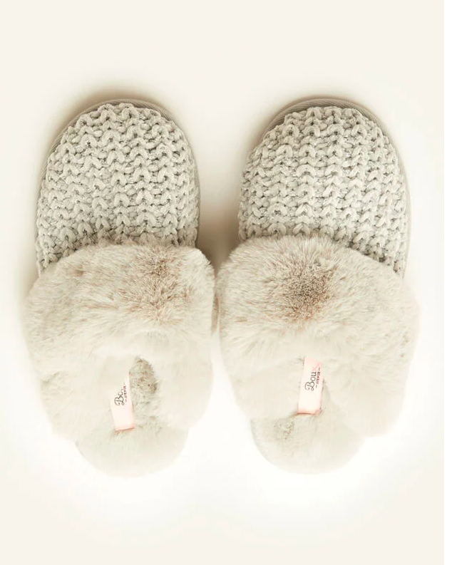 Sparkle Chenille Knit Mule Slippers 