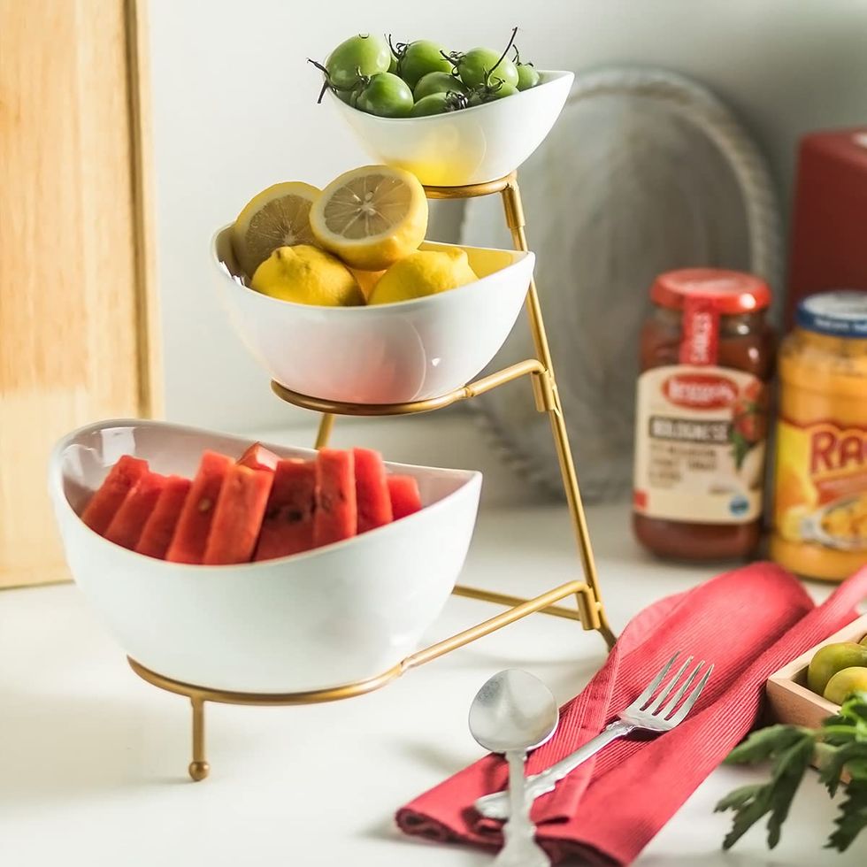 3-Tier Oval Serving Bowls with Metal Rack