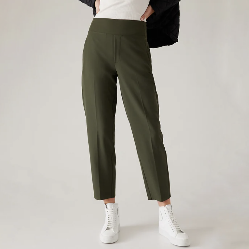 Womens EVERLANE Stretch Ponte Slim Fit Crop Work Pant Trouser 2 Olive Green