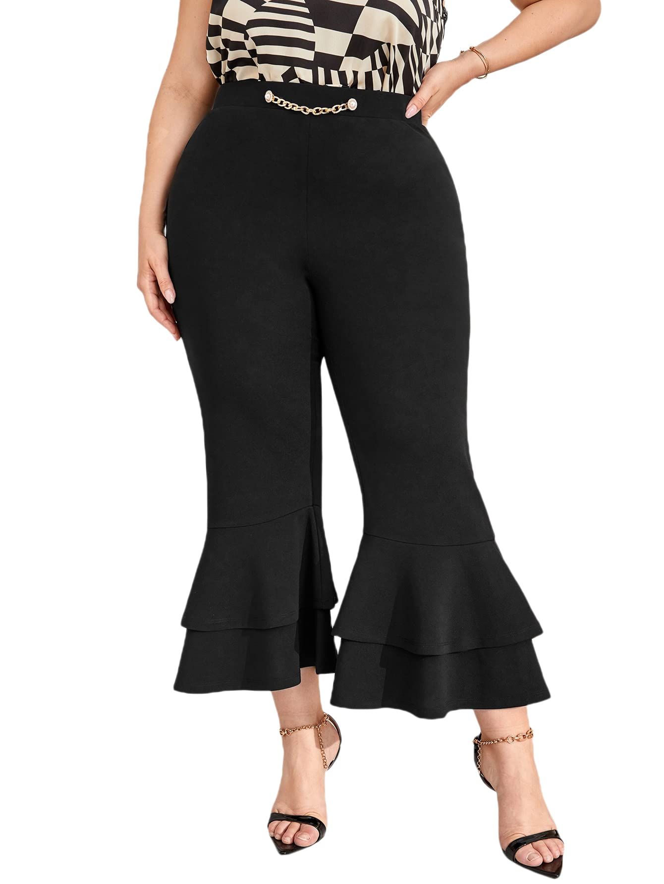 Layered ruffle bell hot sale bottom pants