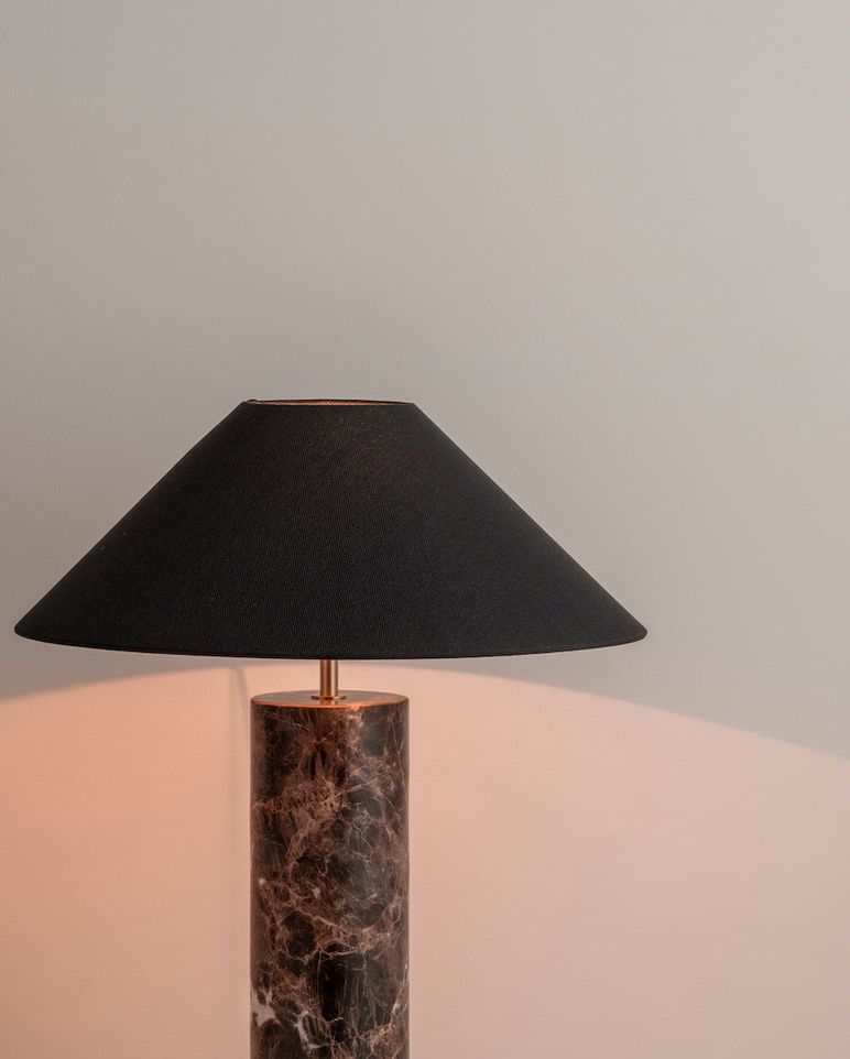 Morola - 1 light large brown marble cylinder table lamp