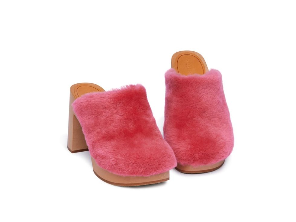 Zuecos de borreguito rosa modelo Fluff High Heel