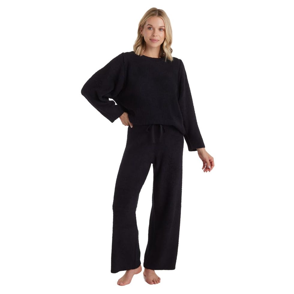 Reverse Seam Crew Neck Lounge Set With Bracelet Sleeve 