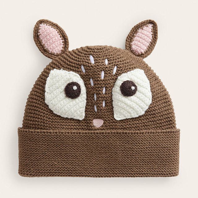 Mini Boden Kids' Novelty Knitted Deer Beanie Hat, Brown