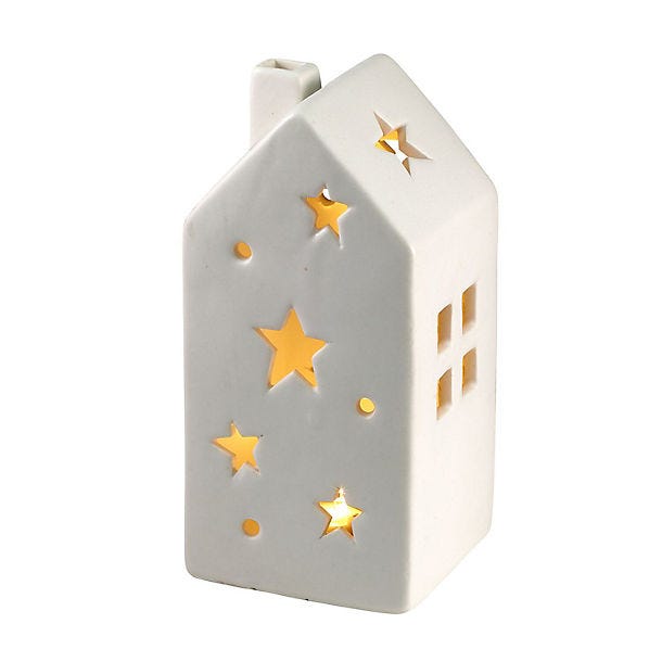 Lakeland Large Ceramic House Lantern Ornament with LED Tealight