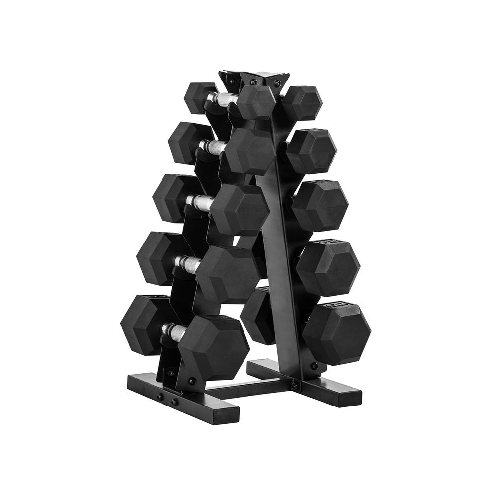 150 Lb Dumbbell Set with Vertical A-Frame Rack