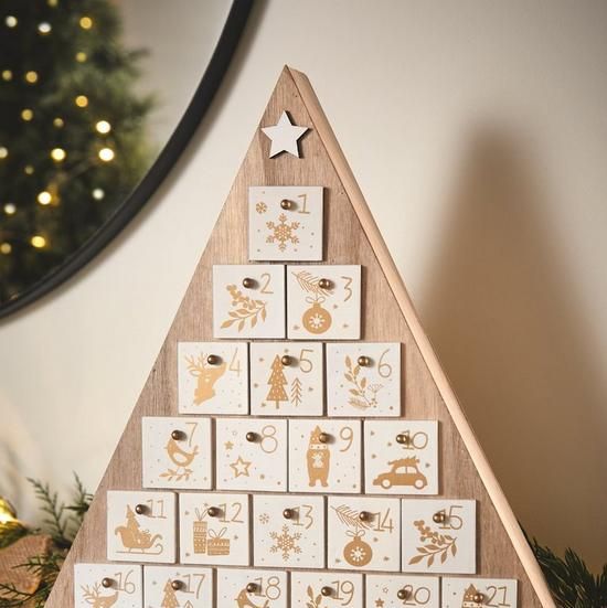 Traditional Christmas Tree Wooden Advent Calendar - 38 x 32 cm