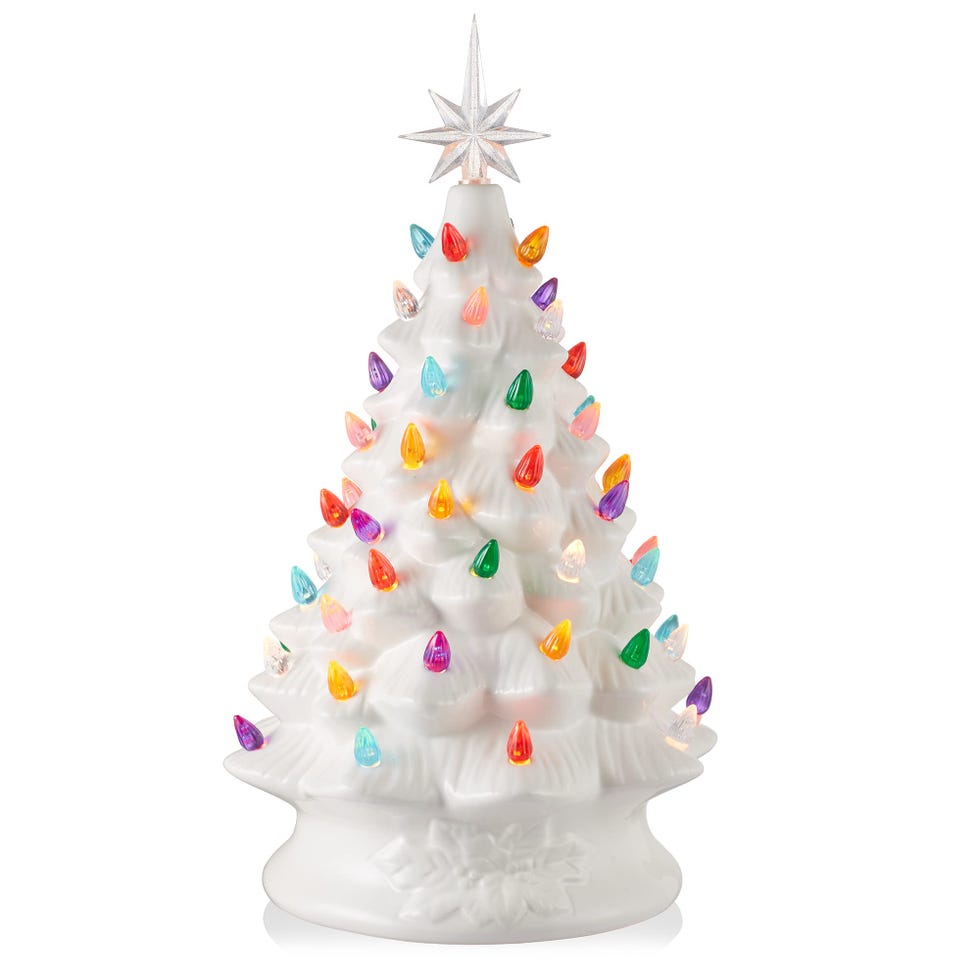 15.5" Hand-Painted Lighted Ceramic Christmas Tree 