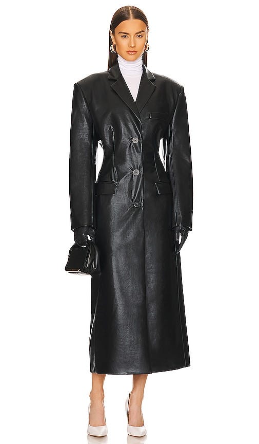 Helsa Waterbased Faux Leather Long Coat in Black. - size S (also in M)