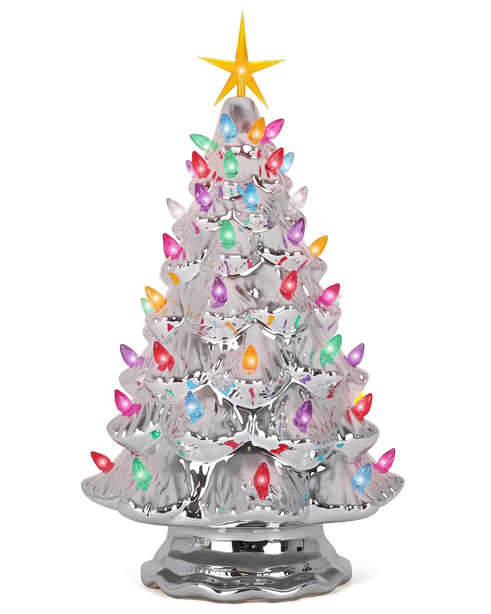 Lighted Ceramic Christmas Tree - Battery-Operated with Multi