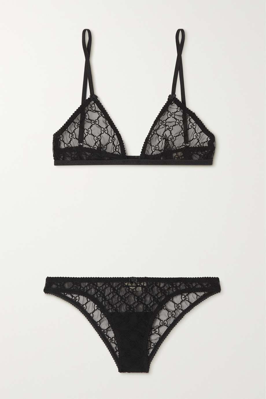 Embroidered tulle triangle bra and briefs set