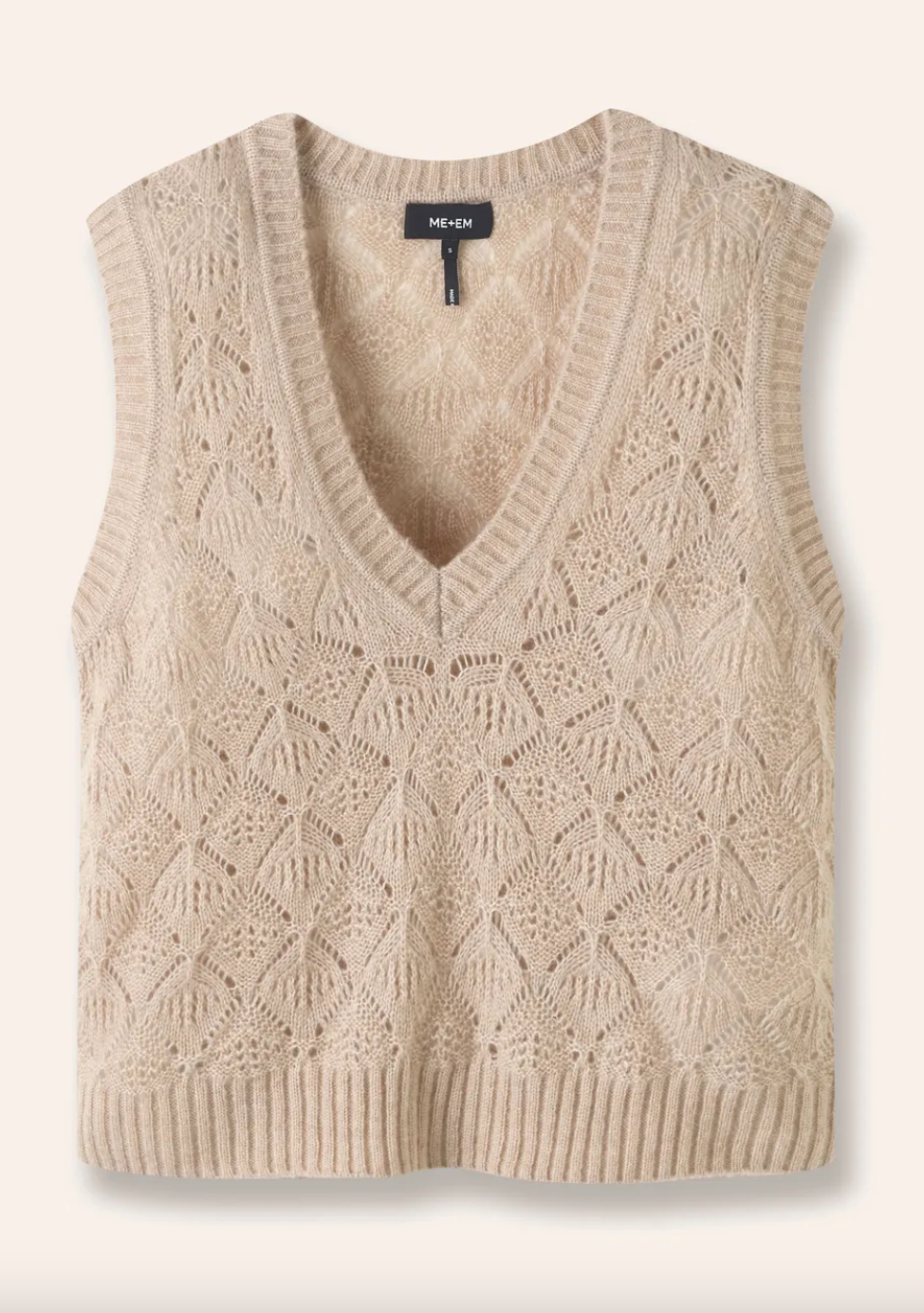 Merino Cashmere Silk Lace Stitch V Neck Vest