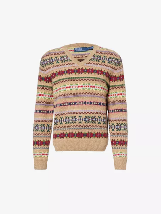 Fairisle V-neck wool-knit jumper