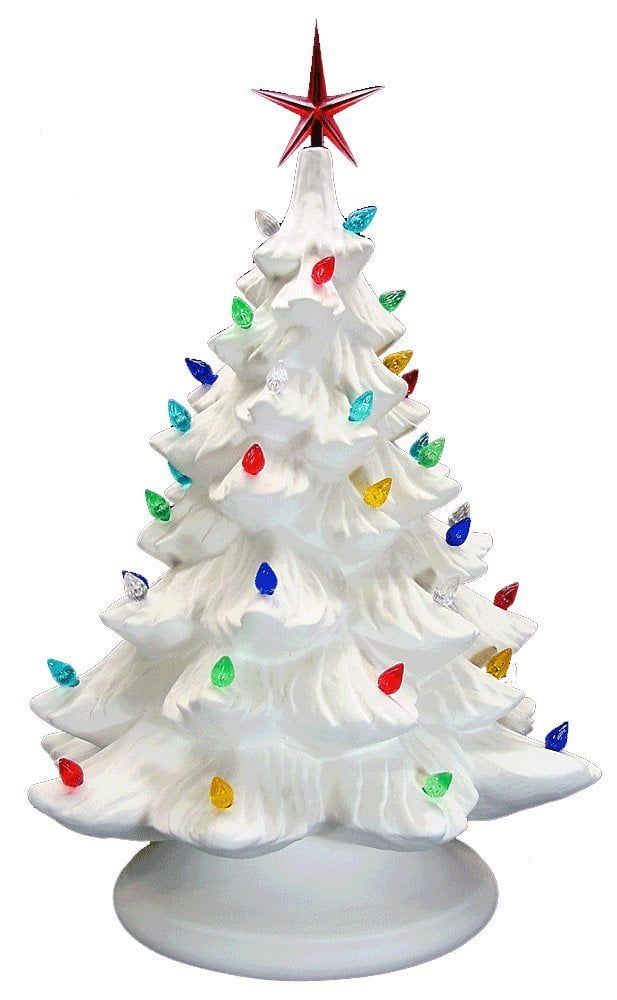 Ceramic Christmas Tree - Tabletop Christmas Tree with Lights - (15.5 Large  White Christmas Tree/White Lights) - Lighted Vintage Ceramic Tree