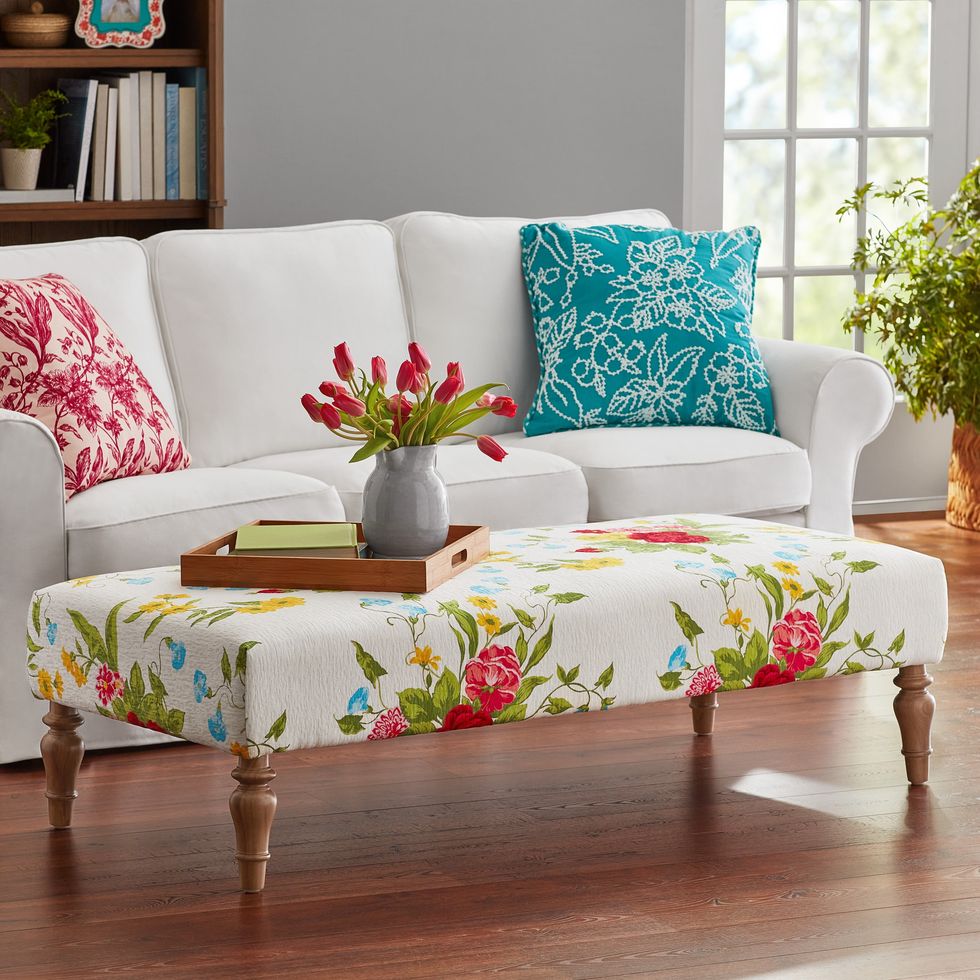 The Pioneer Woman Vintage Floral Fabric Rectangular Ottoman