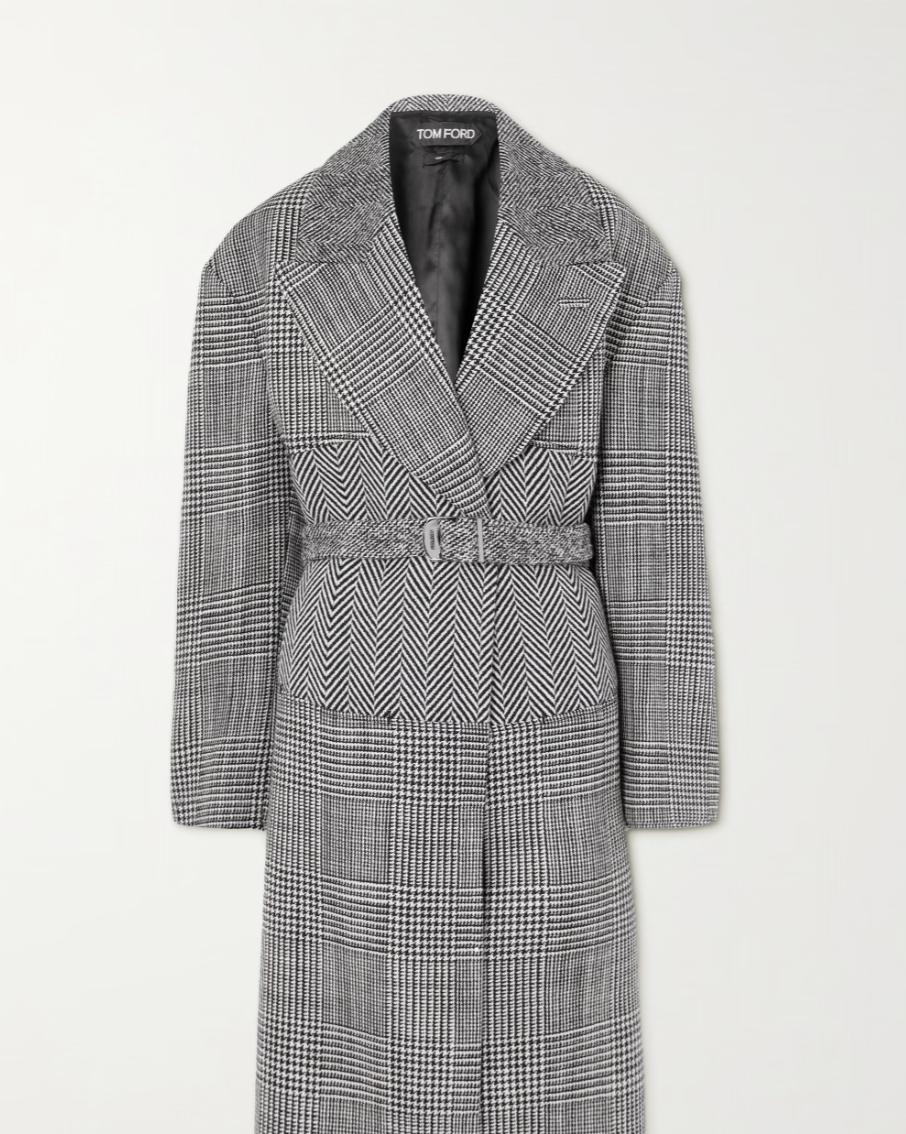 Belted Prince of Wales Checked Cashmere Coat