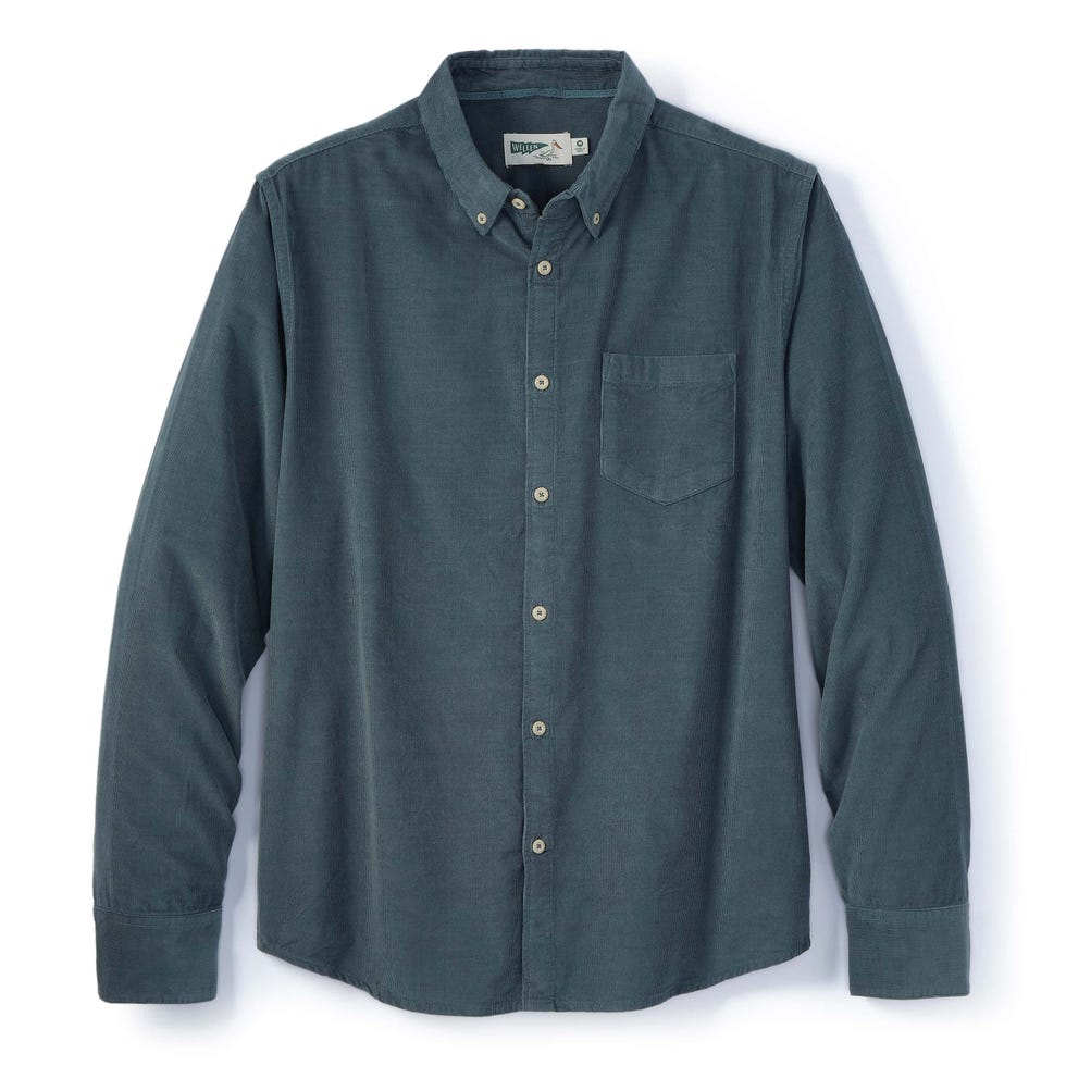 Organic Corduroy Button Down Shirt in Washed Blue