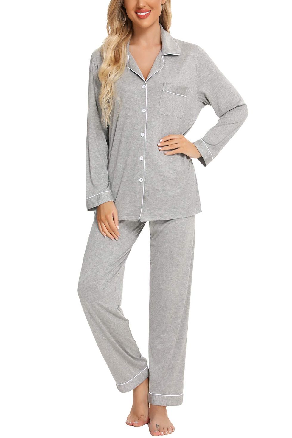 Alexander Del Rossa Women's Pajamas Lounge Set, Long Sleeve Top and Pants  with Pockets, Viscose Pjs Floral Flowers