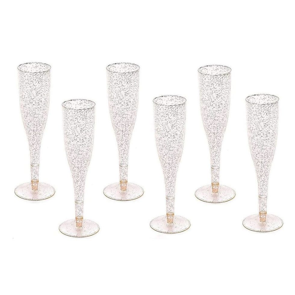 Rose Gold Plastic Champagne Flutes Disposable - Rose Gold Glitter