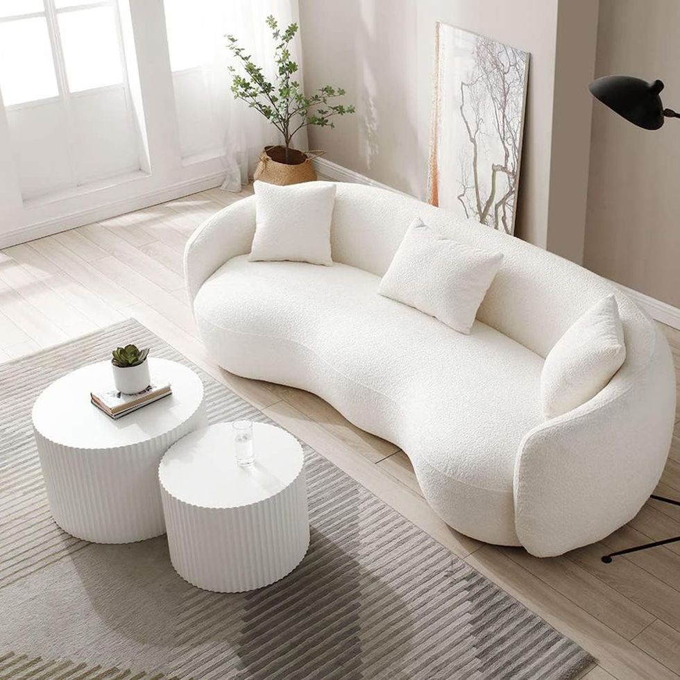 Modular Sectional Sofa Couch Furniture Comfy Lambs Wool Fabric 3 Seat Sofa  Small Mid Century Modern couches for Small Spaces Living Room Bedroom  Apartment Office - White : : Home