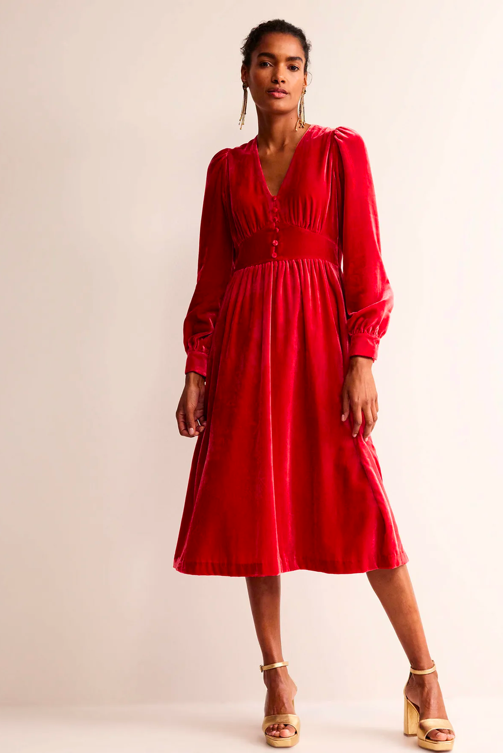 Elise Velvet Midi Dress - Red