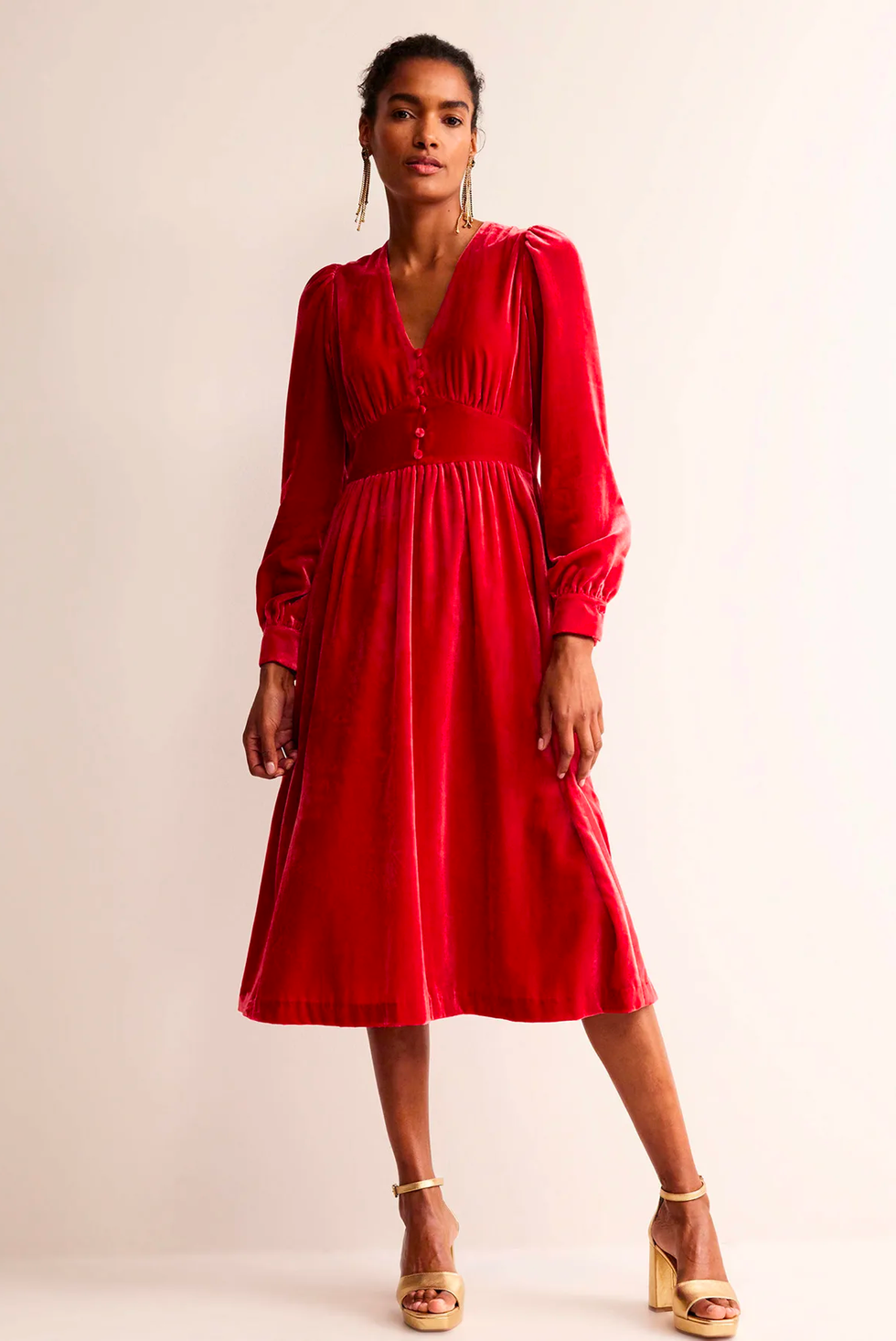 Elise Velvet Midi Dress - Red