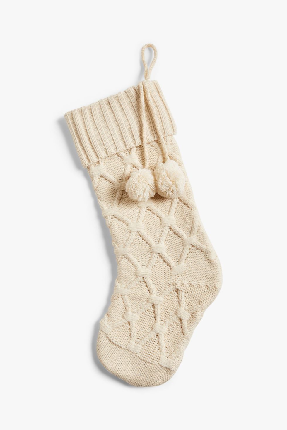 Chunky Knit Wool Christmas Stockings - Cream Pom