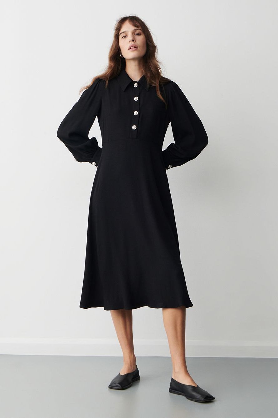 Button Front Midi Waisted Dress