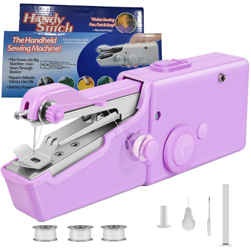  Handheld Sewing Machine, Hand Held Sewing Device Tool Mini  Single Stitch Portable Cordless Sewing Machine, Essentials for Home Travel  Use Repairing and Handicrafts (White)