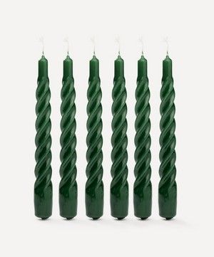 Dark Green Twisted Candles Set of Six