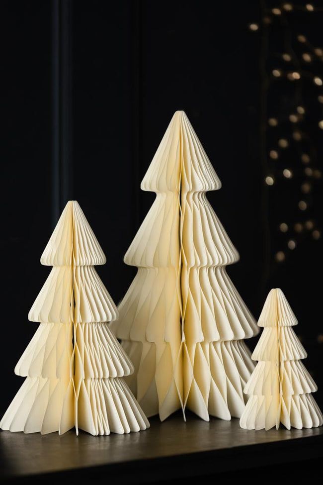 Set Of 3 Cream Honeycomb Christmas Trees-£19