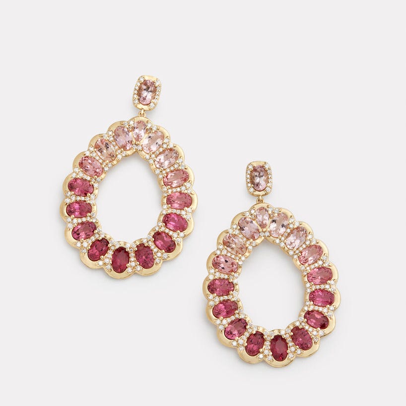 Diamond Detailed Pear Shape Earring with Pink Tourmaline Diamond Detailed Pear Shape Earring with Pink Tourmaline