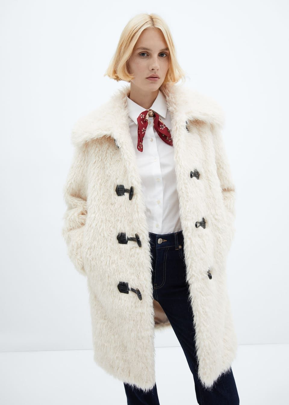 White teddy clearance coat mango