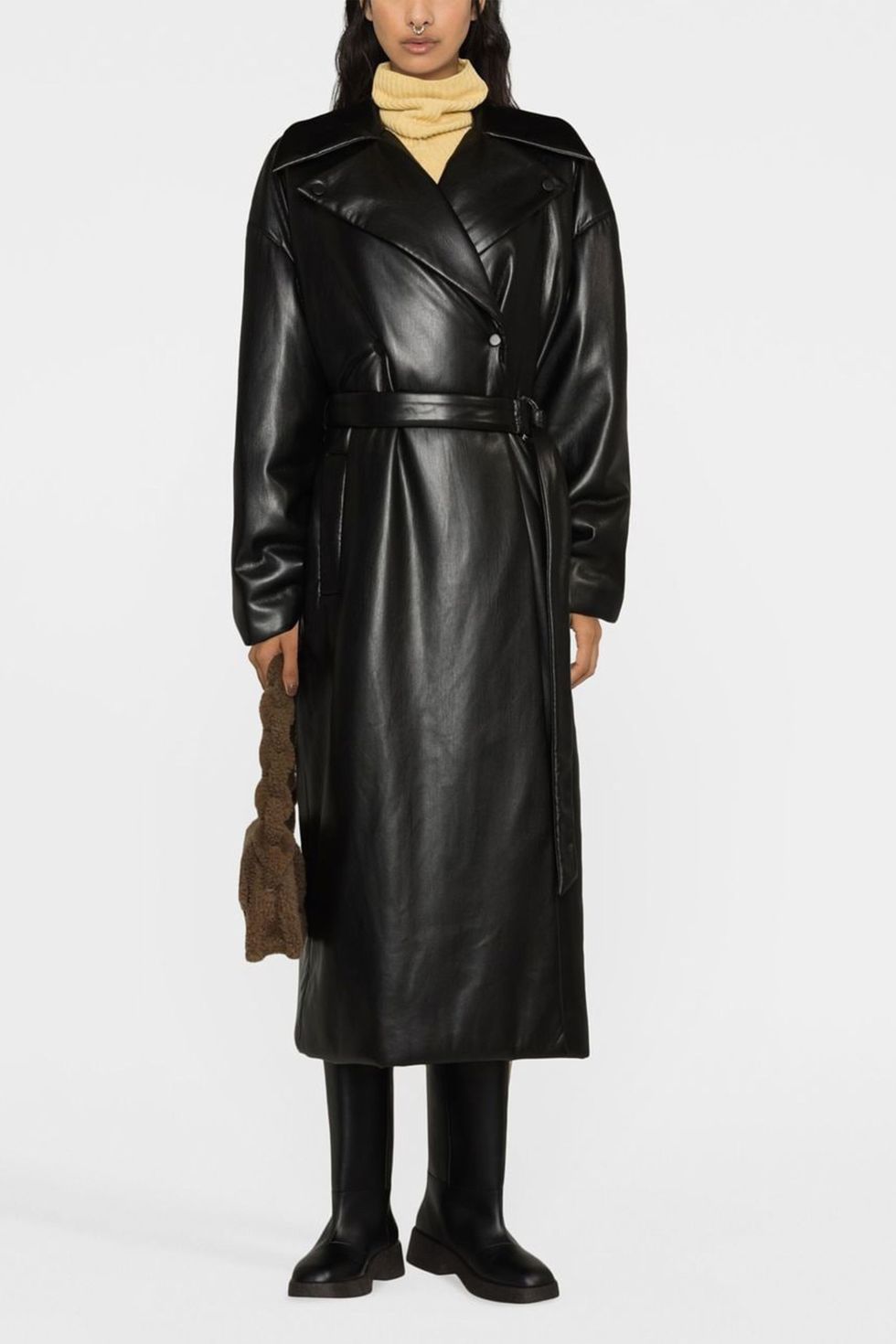 Faux Leather Croc Embossed Belted Trench Coat