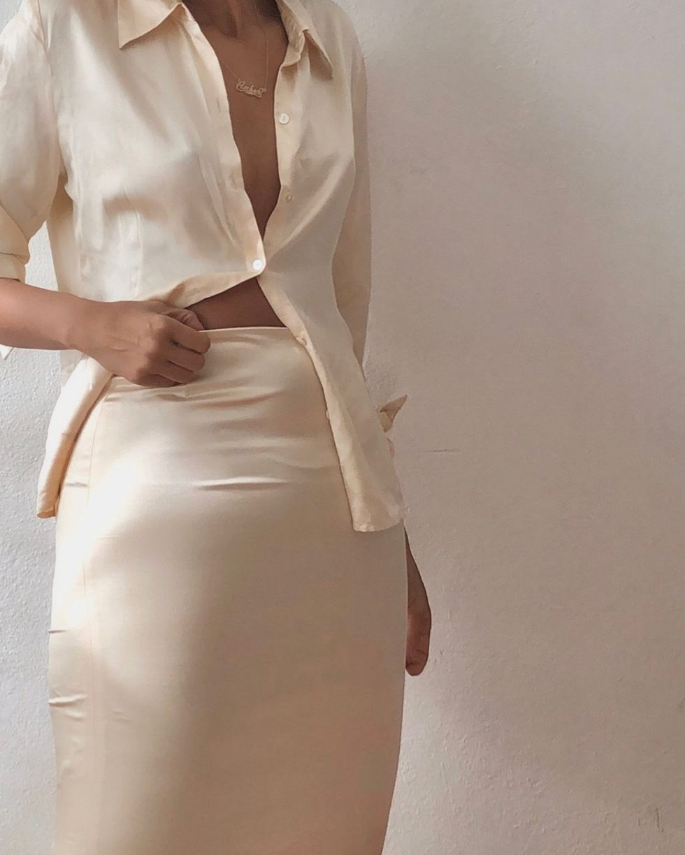 Vintage Ivory 100% Silk Blouse / 100% Silk Skirt