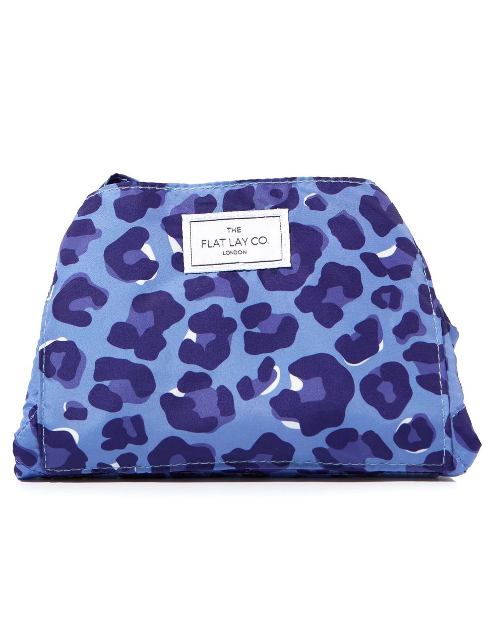 Blue Leopard Flat Lay Makeup Bag
