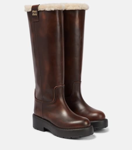 Shearling-lined leather knee-high boots
