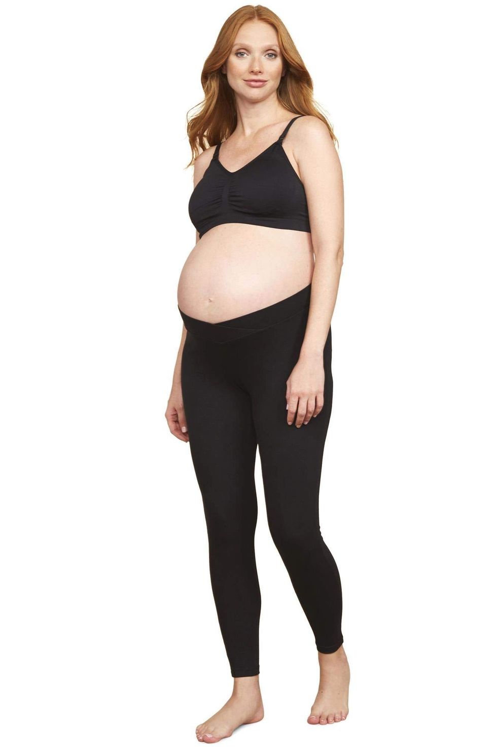 Maternity Denim Look Leggings Overbump Waistband Pants, Happy Mama