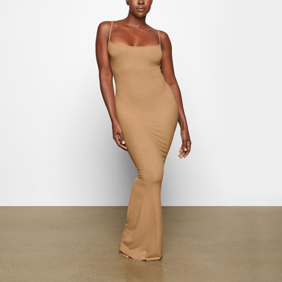 Tan Soft Lounge Shimmer Maxi Dress by SKIMS on Sale
