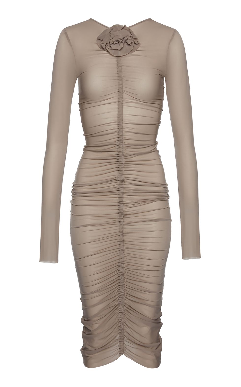 Femme Luxe ruched corset bodycon midi dress in tan