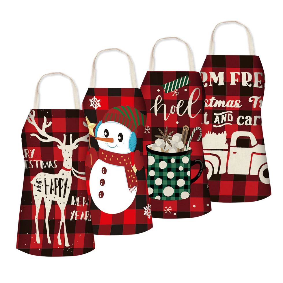 4 Piece Red Plaid Christmas Cooking Aprons