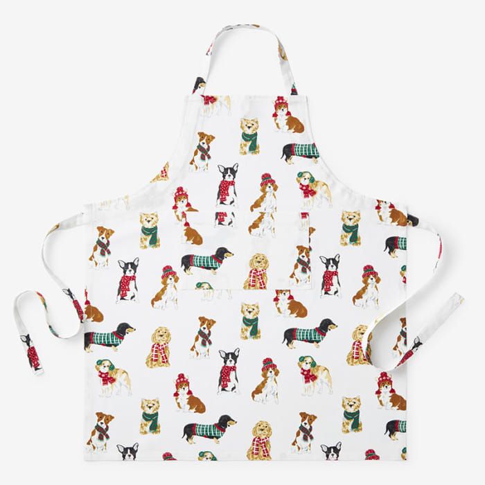 Cotton apron with holiday print - holiday dog