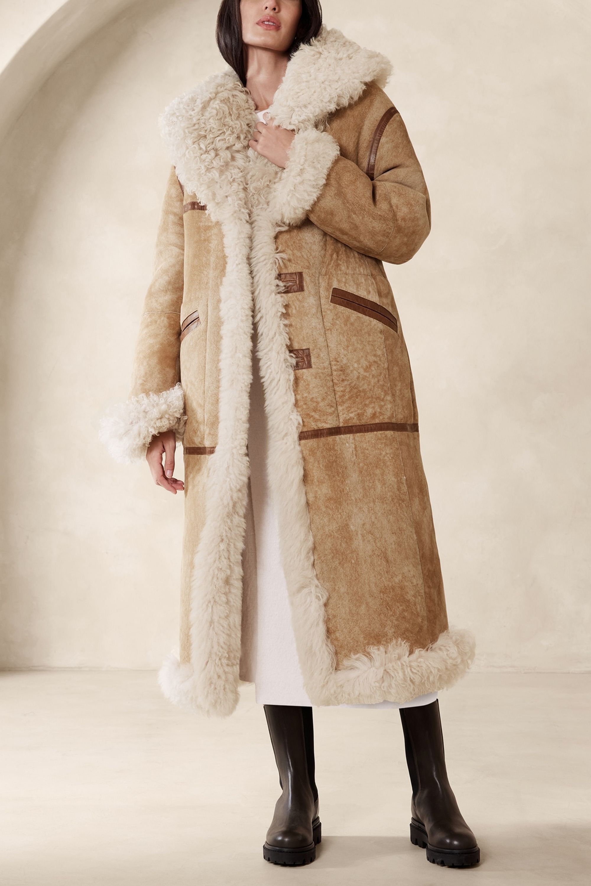 Shearling coat long sale