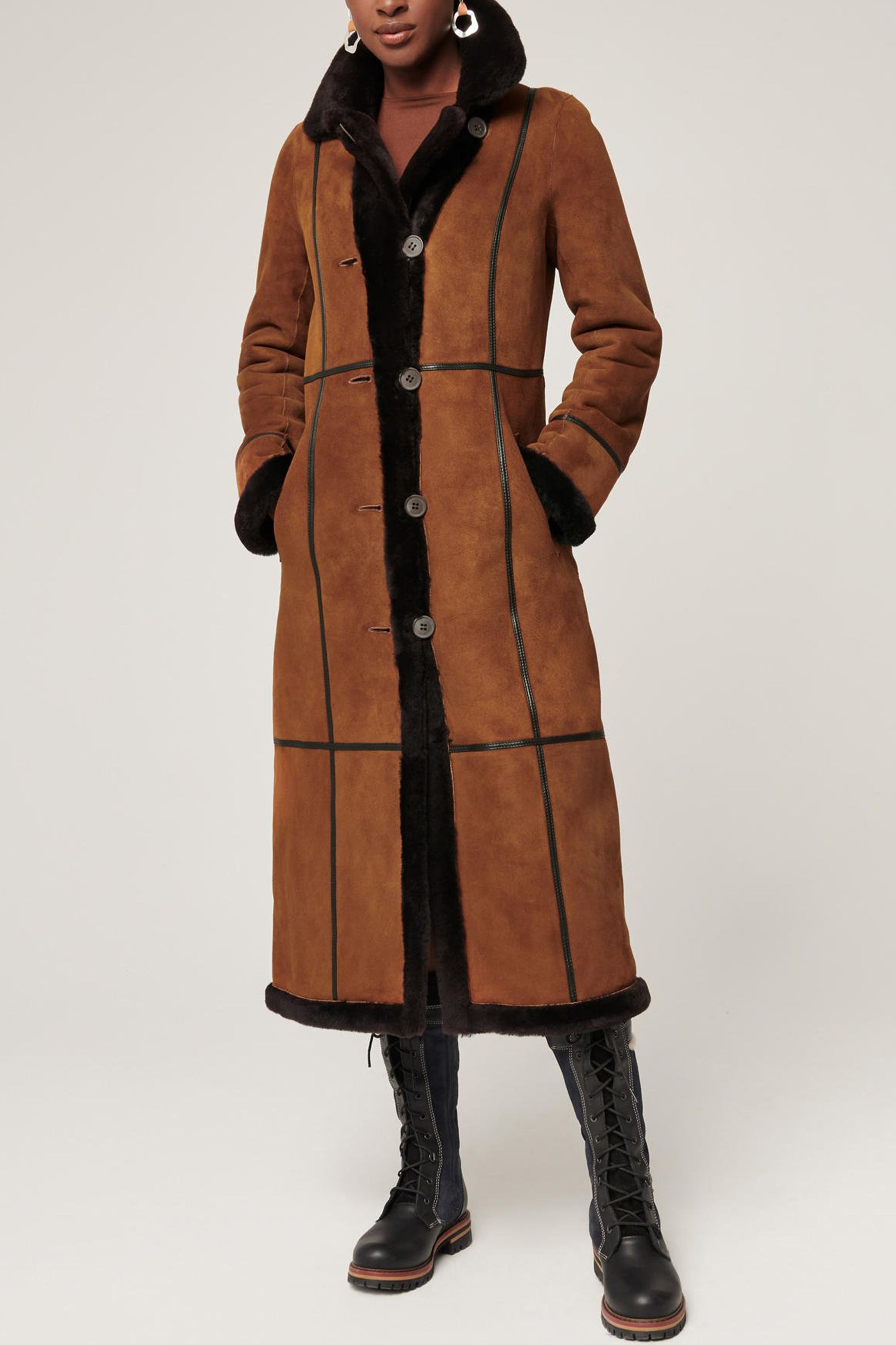 Shearling long cheap coat womens