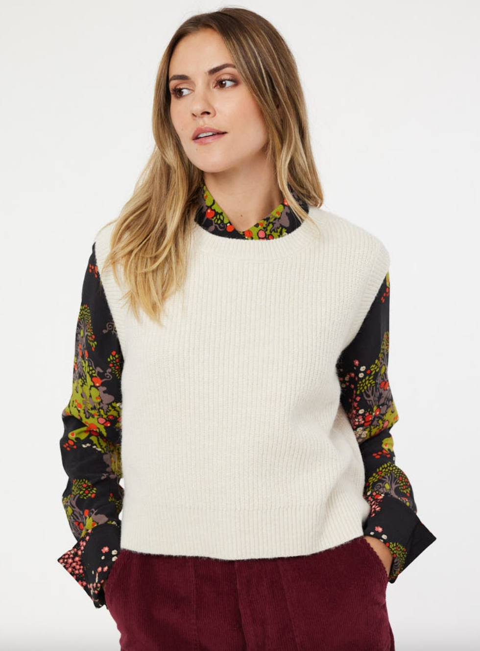 Tanya Round Neck Cardigan Stitch Tank Top