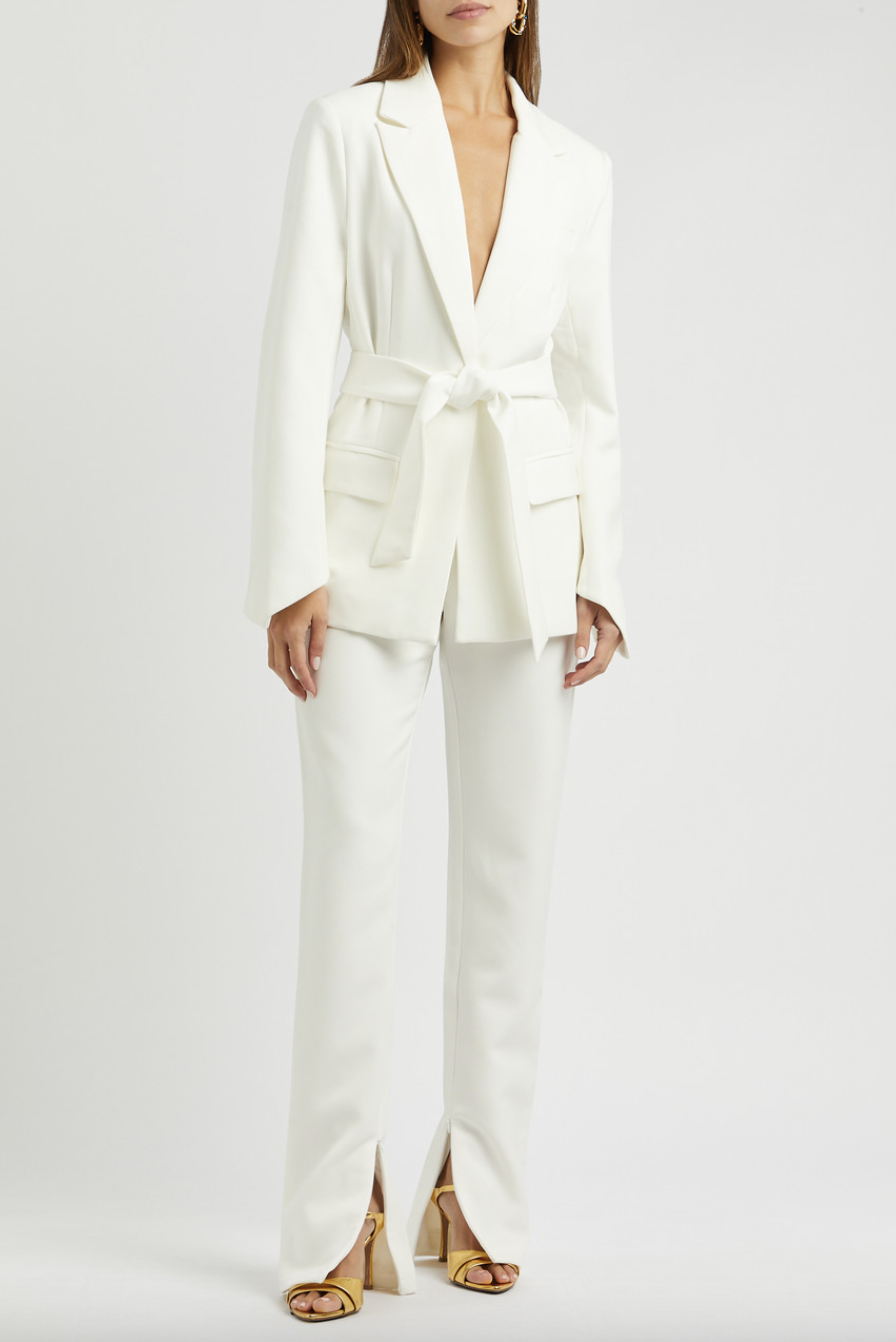 White double breasted stretch Pant Suit