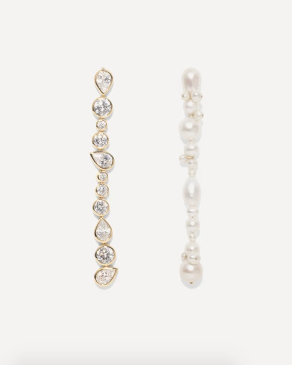 14ct Gold-Plated Freshwater Pearl And Crystal Long Drop Earrings