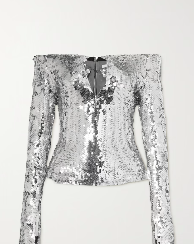 Solare Off-The-Shoulder Cutout Sequined Stretch-Tulle Top